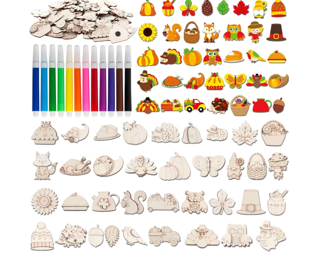 Fall Wooden Magnet Painting Craft DIY Kids Autumn Harvest Arts Crafts Painting Kit for Kids DIY Creativity Art Supplies for Boys Girls Party Favor Ages 4-8 8-12 Birthday Thanksgiving Crafts Gifts
