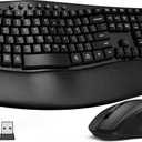 Wireless Keyboard and Mouse Combo, SABLUTE MA41 30dB Quiet Ergonomic Wave Keyboard Set with Soft Leather Palm Rest, Dual-System Switch for Windows/Mac, Ideal for Business Teams Home Office