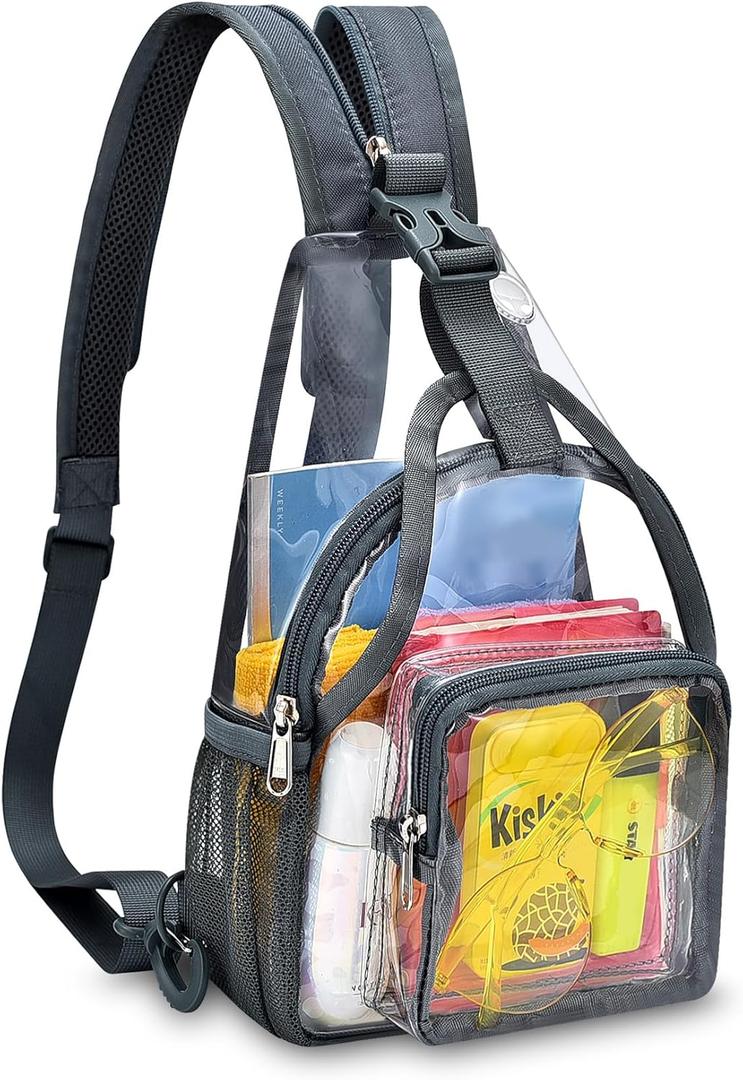 Mildbeer Mini Clear Backpack for Women - 2-in-1 Convertible Sling & Shoulder Bag, Stadium Approved Clear Festival Purse for Concerts & Daily, Grey (Dark Slate Grey)