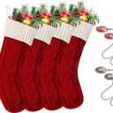 Christmas Stockings,18 Inches Large Cable Knitted Xmas Stocking for Family Holiday Fireplace Decoration(4pc Red-White)