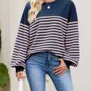 HEYTALALA Womens Oversized Striped Sweatshirts Y2K Long Sleeve Crewneck Sweater Color Block Drop Shoulder Loose Pullover Tops (S)