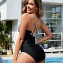 2 x HEEKPEK Womens Tummy Control Swimsuits One Piece Bathing Suit Front Cross Tie Back Slimming Ruched Push Up Padded Swimwear (XL)
