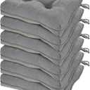 HARBOREST Chair Cushions for Dining Chairs Set of 6 - Chenille Tufted Kitchen Chair Cushions with Ties and Non-Slip Bottom, Foam Chair Pads for Dining Chairs, 17" x 17", Grey
