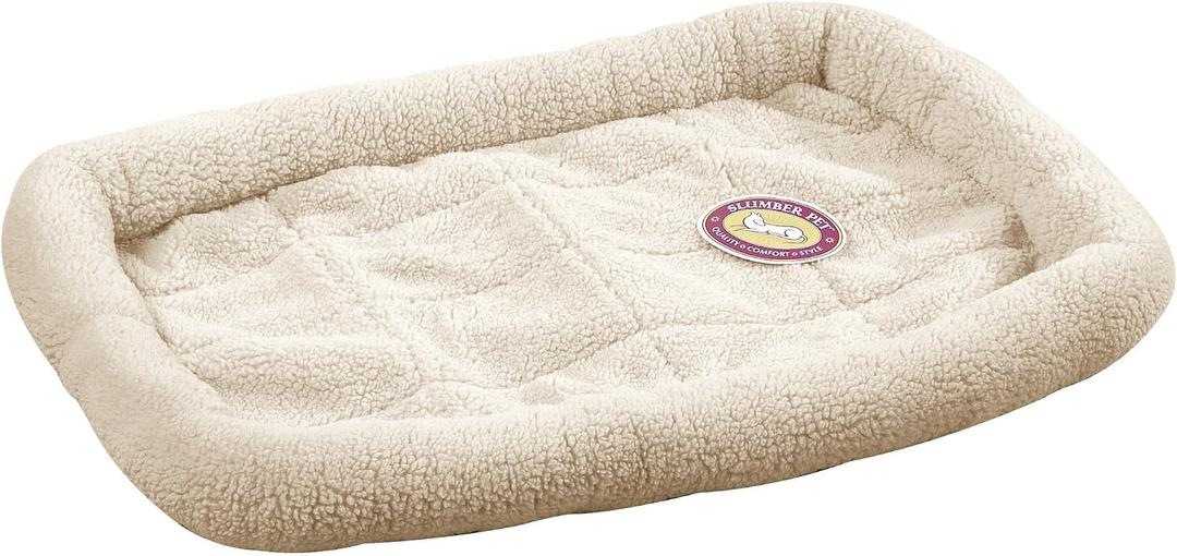 Slumber Pet Sherpa Crate Pet Bed with Bumper-Style Cushioning for Comfort in Crate,Small, Natural Beige