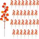 32 Pack Fall Berry Stems, Fall Floral Picks and Sprays 8 Inch Orange Artificial Berry Branches for Autumn Thanksgiving Home Decorations