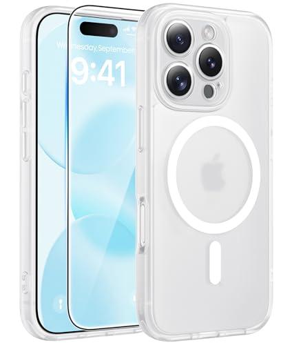 FNTCASE for iPhone 16 Pro Max Case: [Compatible with Magsafe] Translucent Matte Cases with [Full Camera Protection] [Screen Protector] Military Grade Shockproof Protective Phone Cover - White