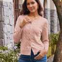 GRACE KARIN Womens Long Sleeve Button Up Cable Knit Cardigan Lightweight 2026 Crewneck Button Down Sweaters for Women (Pink, XXL)
