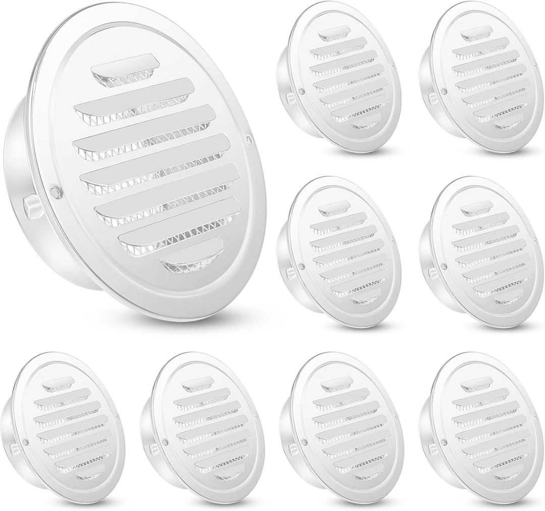 Zonon 12 Pcs Stainless Steel Soffit Vents 4 Inch Round Dryer Vent Cover with Mesh Screen for Home Outdoor Bathroom Wall Ceiling Outside Exterior Exhaust (White)