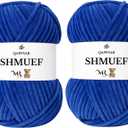 SHMUEF Chenille Yarn 2-Pack Ultra Soft Velvet Yarn, Super Bulky Weight (56 mm), Yarn for Crochet, Amigurumi & Baby Blankets (Sax Blue)