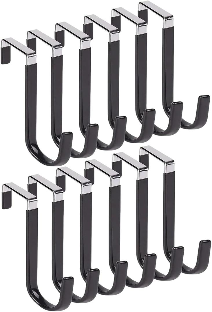 Over The Door Hooks, Door Hangers Hooks,Extra Long 5" Rustproof Organizer Hook with Soft Rubber Padding, No-Scratch Design for Towels, Robes, Coats, Bags (12 Pack Black)