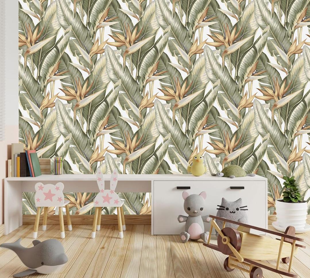 TUNDJ Green Banana Leaf Wallpaper Peel and Stick for Bedroom 157"x108"