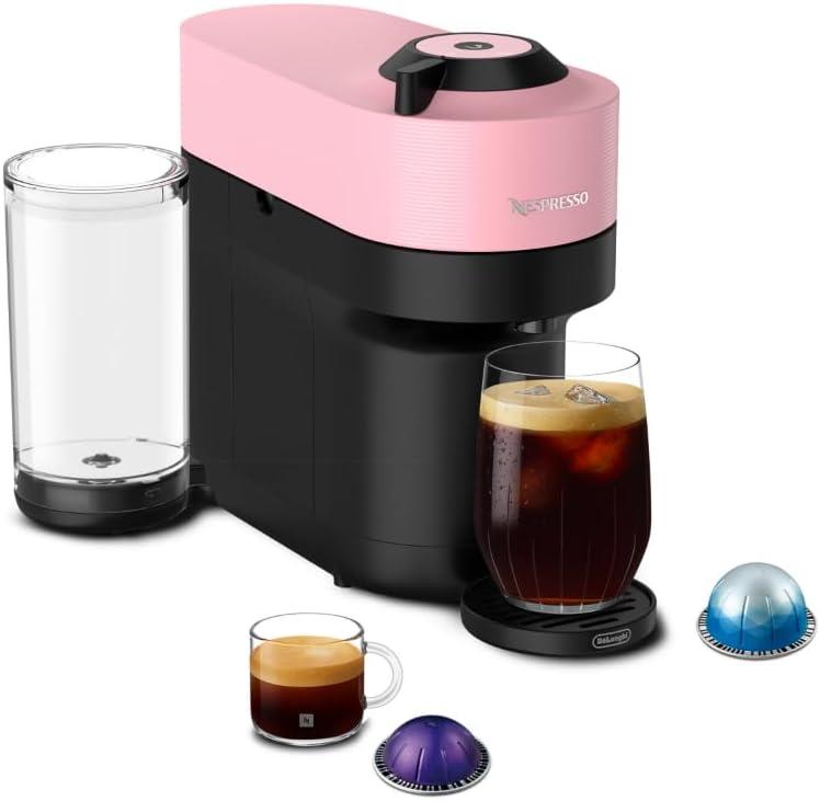 Nespresso Vertuo Pop+ Coffee & Espresso Maker by De'Longhi, Pink Candy pink coffee machine with compact design, 25 fl. oz. side tank, 30 second heat-up and one touch brewing, Style: Machine Only