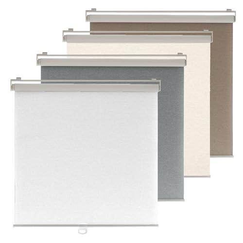 Ajadeblind Cordless Blackout Roller Shades for Indoor Windows – Jacquard Linen Look, Thermal UV Blocking Pull Down Blinds for Bedroom, Office, Home(Linen Ivory White,23"x72")
