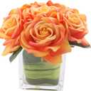 Fule Artificial Velvet Rose Flower Centerpiece Arrangement in vase for Home Wedding Decoration (Orange)