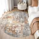 DMOYEST 5ft Round Area Rug Living Room Rugs - 5x5 Washable Large Soft Indoor Neutral Modern Abstract Low Pile Rug Carpet for Bedroom Dining Room Farmhouse Home Office - Grey Brown