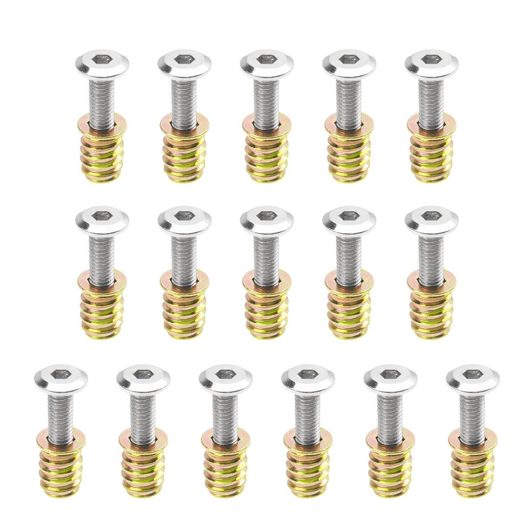16 Sets M6x25 Furniture Screw Nut Threaded Wood Inserts Bolt Fastener Connector Hex Socket Drive M6x15 Screw-in Nuts (One Size)