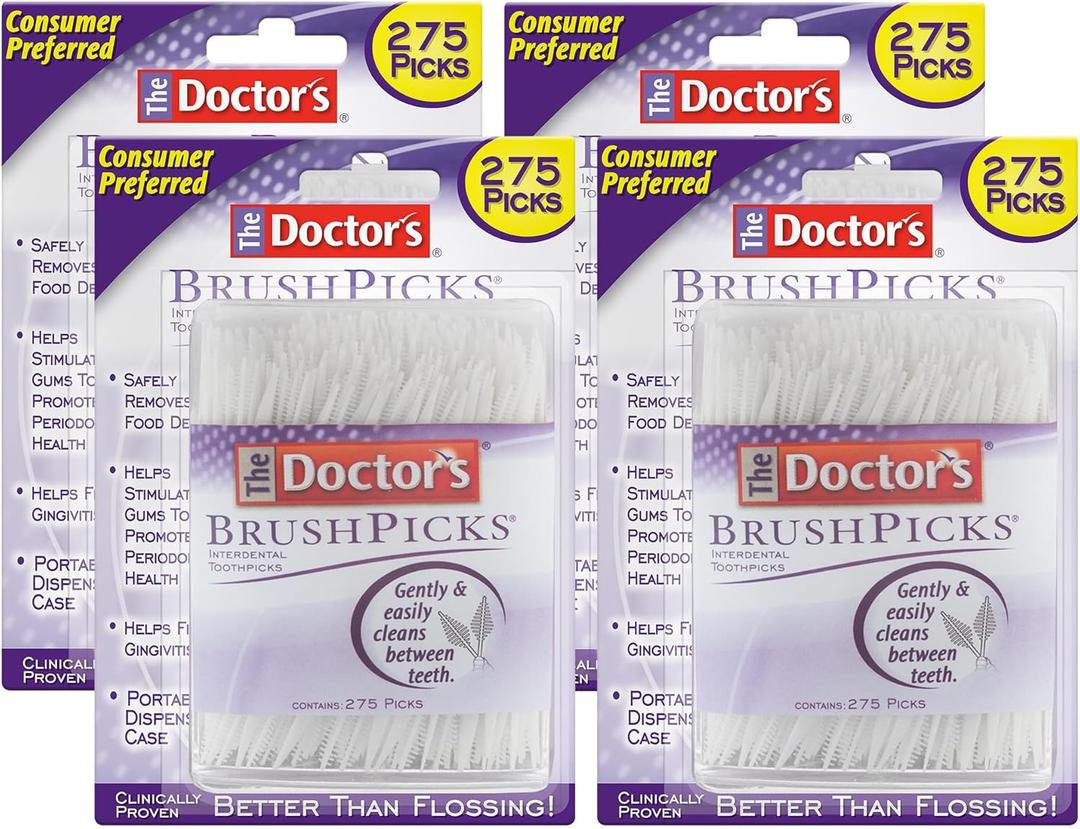 4 x The Doctor's BrushPicks, Interdental Brushes & Dental Picks, Gently Remove Food Debris from Braces & Dental Work, 275 Count, Pack of 4