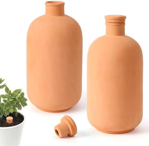 2 pcs Large 10x5in Ollas Terracotta Watering Pots Self Watering Planter Insert 1.8L Terra Cotta Clay Watering Spikes Automatic Plant Watering Devices for Outdoor & Indoor Plants Self-irrigate
