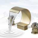 Bathroom Sink Faucet 3 Hole Widespread Waterfall Bathroom Faucets with Crystals Handles Basin Mixer Tap 8-Inch High Arc Vanity Faucet with Supply Hose, Brushed Gold