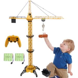 KNACKTOYZ 6 Channel Remote Control Crane Toy for Kids - 50.4 inch RC Tower Crane with LED Lights & Sounds, 680 Rotation Lift Construction Vehicles, Excavator Toy for Ages 4,5,6,7,8 Boys & Girls