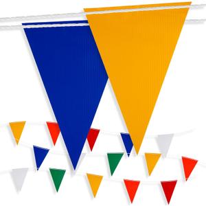 Multicolor Pennant Safety Flags, Perimeter Warning Flag Banner Line, For Flagging Construction/Traffic Barrier/Parking Lot/Rooftop/Backstroke/Party & Special Events 7" X 10" Pennants on 100' Rope