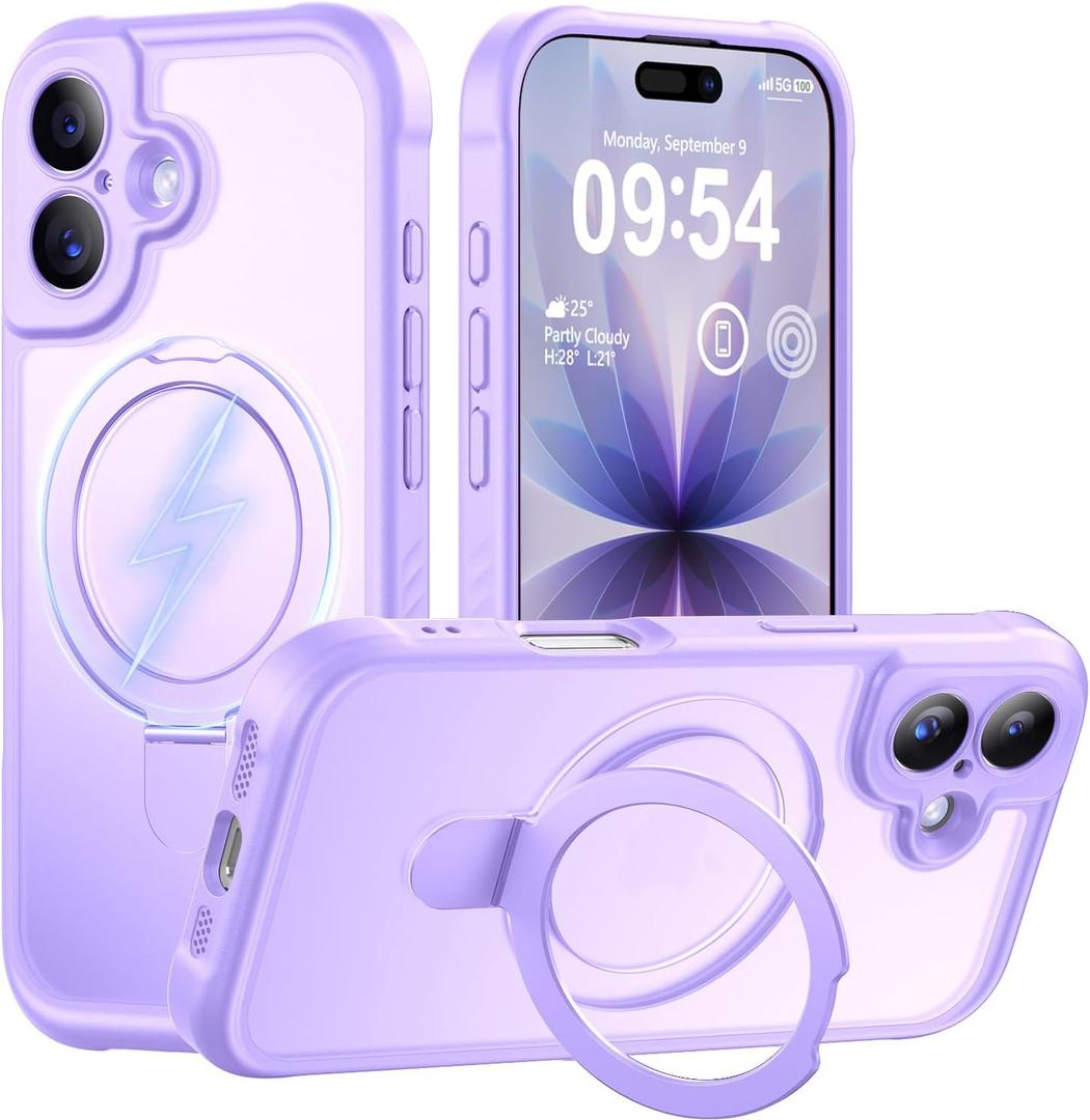MOCCA Design for iPhone 17 Case, Compatible with Magsafe [Premium Invisible Magnetic Ring Stand] [Military Drop Protection] Full Camera Guard Translucent Matte Slim Phone Cover 6.3",Light Purple