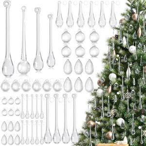 60 Pcs Clear Glass Christmas Ornaments for Christmas Tree, Crystal Teardrop Hanging Ornaments, Glass Icicle Chandelier Raindrop Pendant Decorations for Xmas, Winter Party Supplies, 8 Style (Clear)