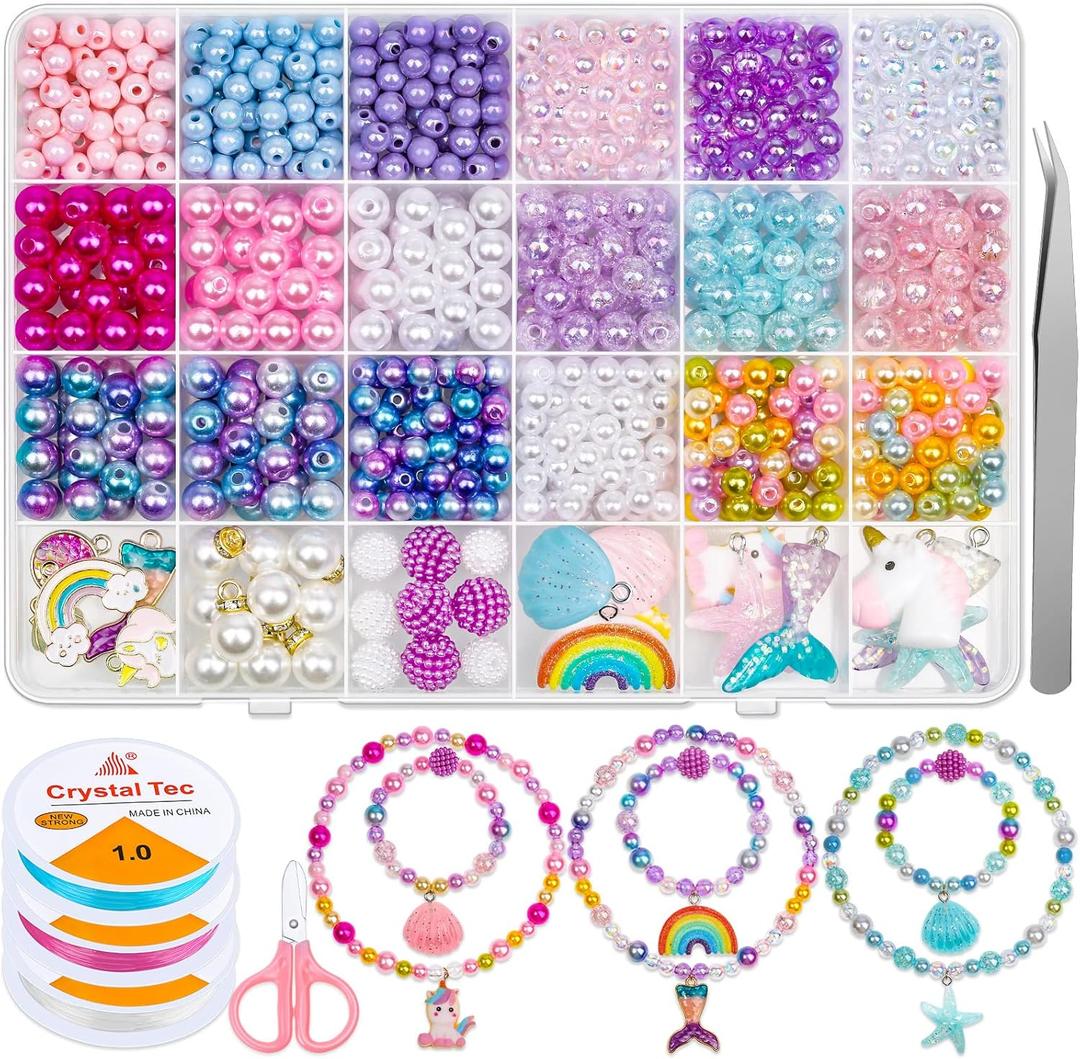 Cludoo 773Pcs Mermaid Charm DIY Beads for Jewelry Making, Unicorn DIY Bracelet Making Bead Kit for DIY Craft with Starfish Shell, Ocean Pearl Beads
