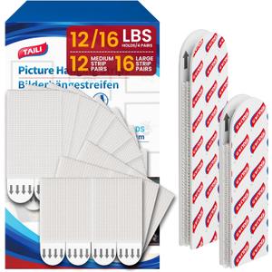 TAILI Picture Hanging Strips Heavy Duty, 16 Pairs Large & 12 Medium (28 Pairs, 56 Strips) Frame Hangers Kits for Walls, Without Nail, Damage Free Adhesive Decor, Art, Mirror