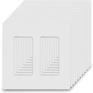2-Gang Screwless Decorator Wall Plates, Child Safe Standard Size Outlet Cover, Unbreakable Polycarbonate Thermoplastic, Glossy White,10 Pack,UL Listed