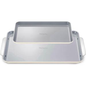 Caraway Non-Stick Ceramic Baking Sheet Duo - Naturally Slick Ceramic Coating - Non-Toxic, PTFE & PFOA Free - 18 x 13" Large & 15 x 10" Medium - Cream