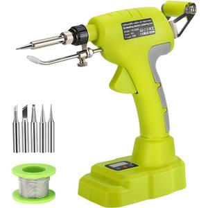 Choerinton Soldering Iron Compatible with Ryobi 18V Battery Soldering Iron Kit 75W Soldering Gun Automatic Feed Welding Iron with 0.04" Solder Wire,5pcs Solder Tips for Home DIY,Repairing Welding (Green for Ryobi)