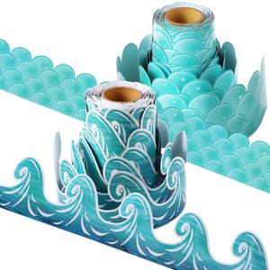 Nezyo 2 Rolls Ocean Waves Bulletin Board Border 98 Feet Blue Turquoise Scallops Bulletin Board Trim Paper Ocean Beach Decorations Under The Sea Back to School Classroom Office Chalkboard Decorations