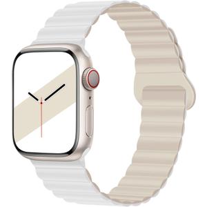 Magnetic Sport Bands Compatible with Apple Watch Band 38mm 40mm 41mm 42mm 44mm 45mm 46mm 49mm, Double Sided Wearable Silicone Magnetic Loop Strap for Woman, for iWatch Series 11 10 9 8 7 6 Ultra 3/2/1 (White/Antique White, 38mm/40mm/41mm/42mm(Series 10))