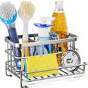 HapiRm Kitchen Sink Organizer, SUS304 Stainless Steel Rustproof Multifunctional Large Sink Caddy with Sponge Holder and Drain Tray for Kitchen Countertop (Silver)