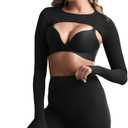 Hiball Workout Bolero Shrug Crop Top Long Sleeve Women, Sports Shrug Cropped Shirts, Cooling Shawl Arm Sleeves (Black, L)