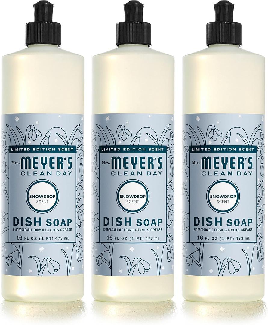 MRS. MEYER'S CLEAN DAY Liquid Dish Soap, Limited Edition Snowdrop, 16 Fl. Oz - Pack of 3
