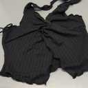 SHENHE Women's Twist Front Tie Halter Neck Split Hem Backless Summer Going Out Crop Top Small