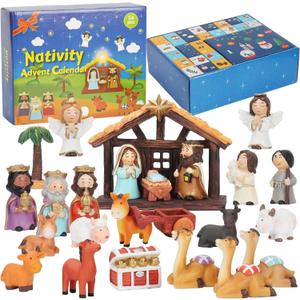Nativity Advent Calendar 2025 Kids - Nativity Scene Story Gifts for Toddlers 24 Days Xmas Count Down Box, Christian Religious Christmas Countdown Calendar Surprises Gifts for Children (Figurine Set)