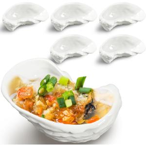 Reallnaive 6 Pcs Ceramic Oyster Shells Reusable Oyster Grilling Shells Large Clam Baking Dish Platter Plate for Cooking Shrimp Scallops Clams Seafood of All Kind