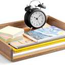 DRASTAR Stackable Paper Tray, Acacia Wooden Letter Tray, Paper Organizer for Desk, File Organizer Document Tray, Paper Holder for Office Desk Accessories, Set Of 2