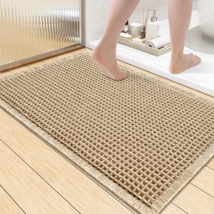 Smiry Waffle Bath Mat 36x24, Extra Soft Absorbent Bathroom Rugs, Non Slip Machine Washable Quick Dry Bath Rugs for Bathroom Floor, Tub, Shower, Home Decor Accessories, Brown