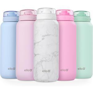 Ello Cooper 40oz Stainless Steel Water Bottle with Straw and Carry Handle, Double Walled and Vacuum Insulated Metal, Leak Proof Locking Lid with Soft Silicone Spout, Reusable, BPA Free, White Marble Ello Cooper 40oz Stainless Steel Water Bottle with Straw and Carry Handle, Double Walled and Vacuum Insulated Metal, Leak Proof Locking Lid with Soft Silicone Spout, Reusable, BPA Free, White Marble