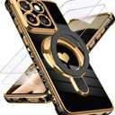 for Motorola Moto G Stylus 5G 2025 Love Heart Kickstand Case with 2X Screen Protector: Luxury Plated Gold Edge Slim Soft TPU Shockproof Protection Case for Moto G Stylus 5G 2025 (Black)
