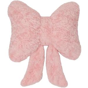 Poowe Pink Bow Pillow, Soft Bow Decorative Pillows with Faux Fur, Bowknot Throw Pillows, Aesthetic Home Decor Bow Shaped Plush Pillow for Bedroom Sofa Couch (14.6"x12.6")