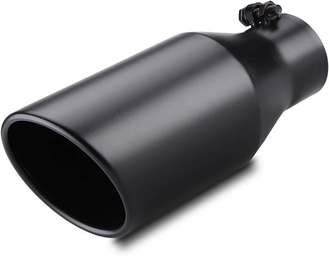 LCGP 3" Inlet Exhaust tip 5" Outlet 12" Overall Length, 3x5x12inch, Stainless Steel, Black Powder Coated Exhaust Tailpipe