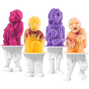 Tovolo Zombie Ice Pop Mold Set of 4 Silicone Halloween Popsicle Molds with Skeleton Sticks, Dishwasher Safe Spooky Zombie Popsicle Molds for Halloween Treats, BPA Free Food Safe Reusable Silicone Mold