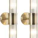 Brushed Bronze Wall Sconces Set of Two, Bathroom Sconces with Glass Rods Shade, Modern Vanity Sconces Lighting Over Mirror, Wall Light Fixtures for Living Room Bedroom (Bulbs Not Included)