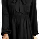 BLENCOT Womens Long Sleeve V Neck Tunic Dress Casual Loose Flowy Mini Tiered Swing Shift Dresses Black Medium