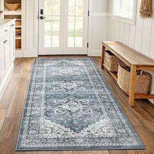 AMADA HOMEFURNISHING 2x5 Washable Runner Rug, Low-Profile Kitchen Rugs with Non-Slip Backing & Durable Edge Binding, Vintage Entryway Runner Rug for Bedroom & Hallway